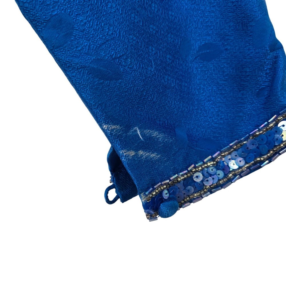 Vintage 80s AJ Bari Royal Blue Silk Jacquard Sequin Cocktail Dress Size 14 - Picture 6 of 12